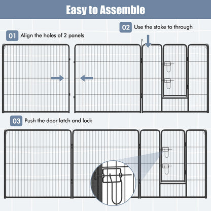 16 Panel 80cm Height Pen Fence with Lock and Large Door