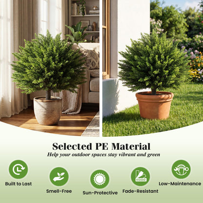Set of 2 Artificial Topiary Ball Trees, Faux Shrub Bushes with Ground Spikes(Cypress Tree）