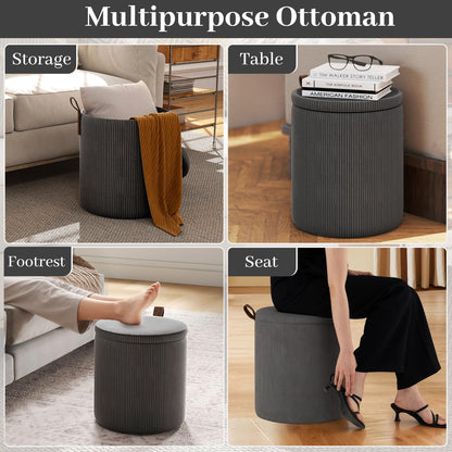 Round Ottoman with Storage Set of 2 with Removable Lids and Padded Seats