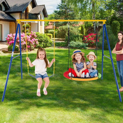 A-Frame Metal Swings Stand with Belt Swing and Nest Swing