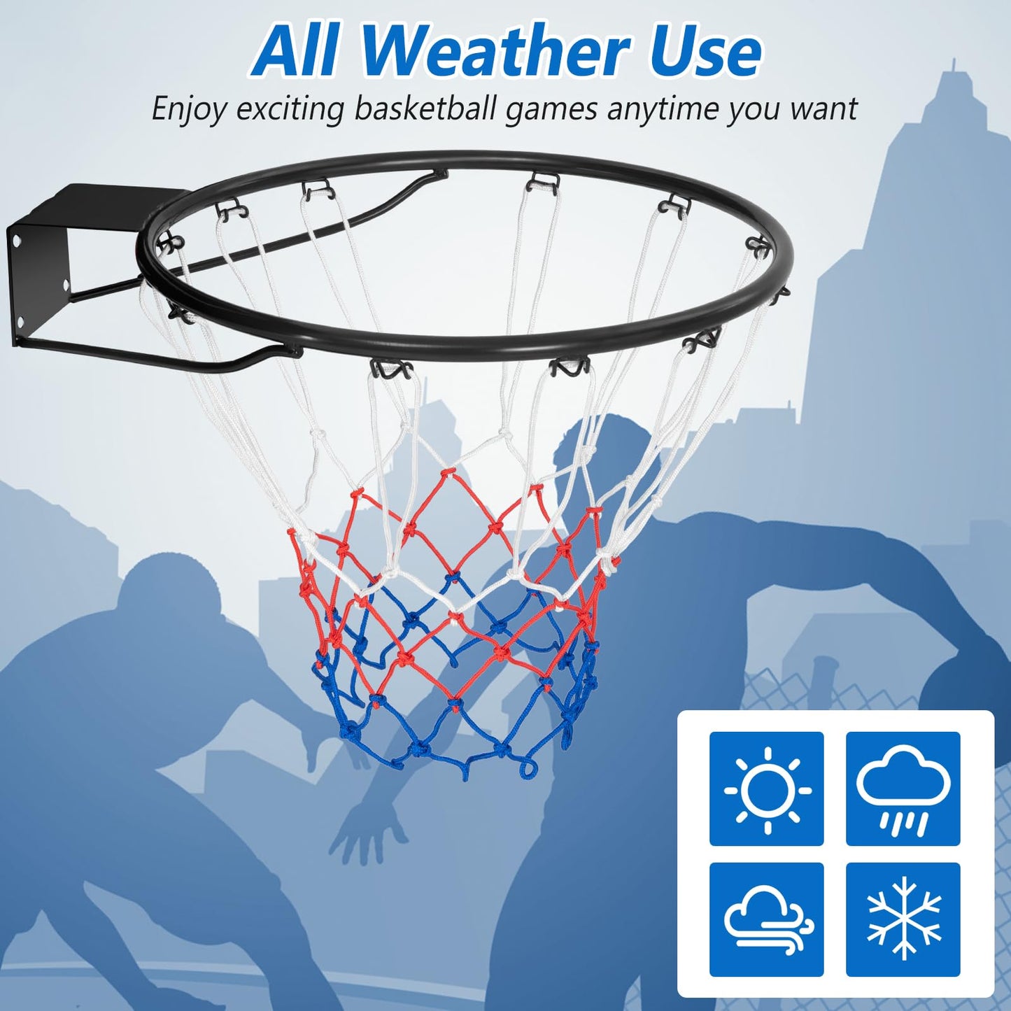45/38 CM Heavy Duty Basketball Rim with All Weather Net and Mounting Hardware