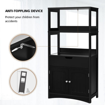 Wooden Freestanding Tall Cupboard with Open Shelves