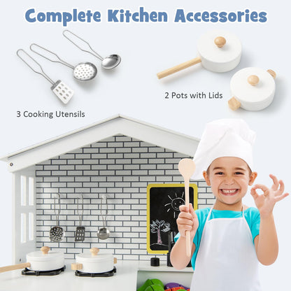 Kids Play Kitchen Pretend Playset with Stoves and Chalkboard