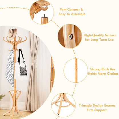 12 Hooks Freestanding Coat Rack with Umbrella Holder