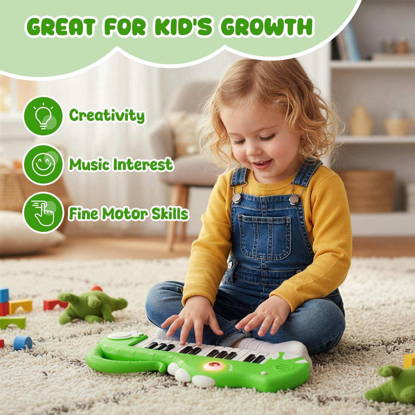 Kids Piano Keyboard, 25 Key Portable Digital Piano with Built-in Music & Light