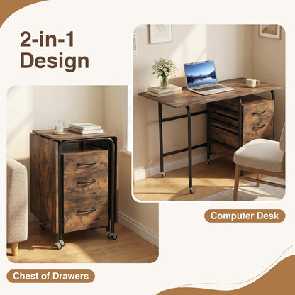 2-In-1 Folding Desk with 3 Drawers