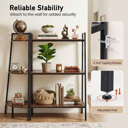 3-Tier Ladder Shelf & Corner Stand, Rustic Brown