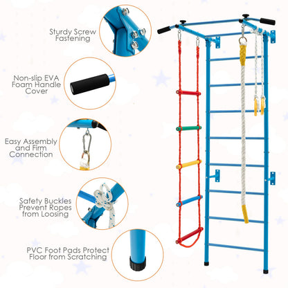 Swedish Ladder Set with Climbing Frame Pull-up Bar Ropes and Rings