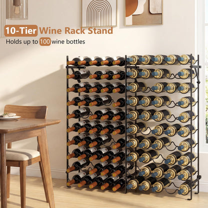 100 Bottles Wine Rack, 10-Tier Wine Holder Stand with Wall-Anchored Design