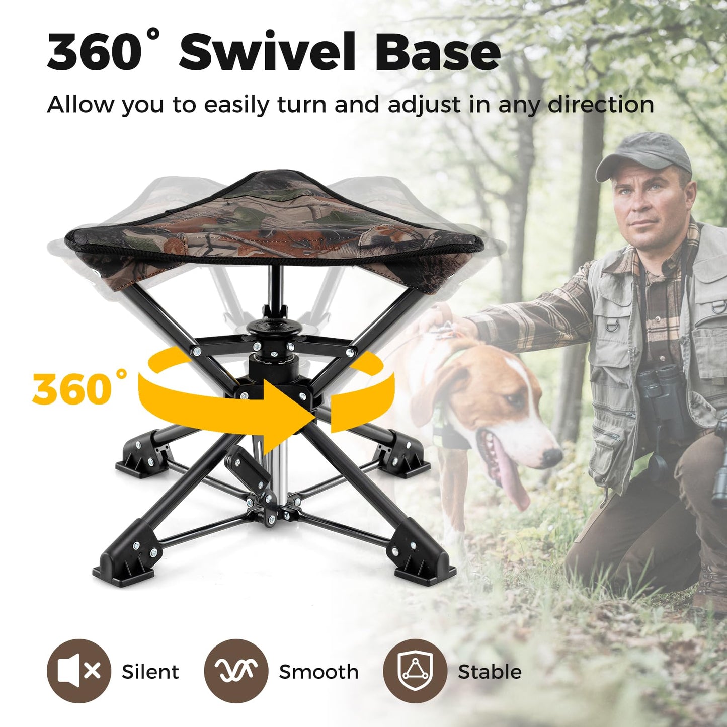 Folding Swivel Camping Hunting Stools with Anti-Sink Feet and Carry Bag