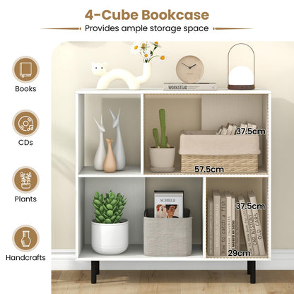 Mid Century Modern Minimalist Cube Bookshelf with 4 Compartments