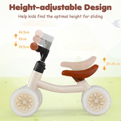 Baby Balance Bike, 4 Colorful Lighting Wheels Toddler Bikes with Adjustable Handlebar & Seat