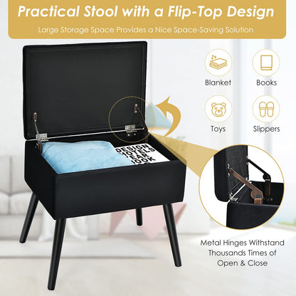 Modern Upholstered Flip Top Velvet Storage Ottoman Footrest