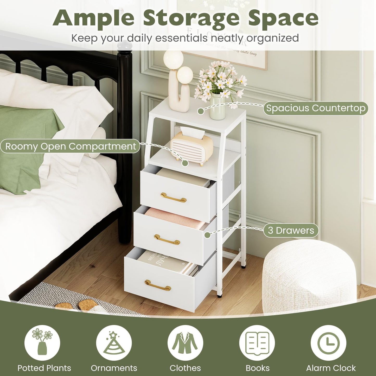 3-Drawer Storage Cabinet Vertical Storage Dresser with Detachable