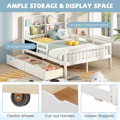 Single/Double Size Bed Frame with 2 Storage Drawers White