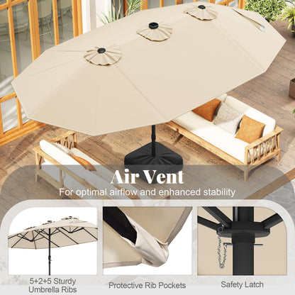 Double-Side Garden Parasol, Sun Shade Umbrella with Solar Powered LED Lights, Base & Crank System