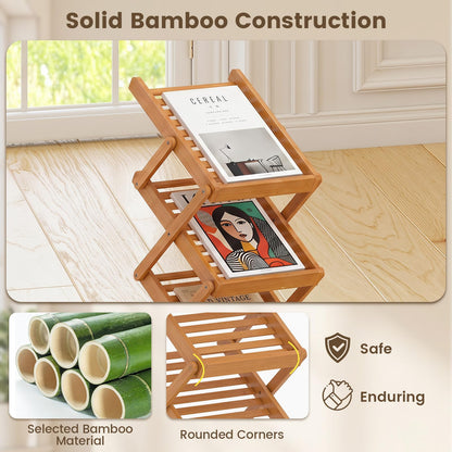 5 Tier Foldable Bamboo Magazine Rack with 2 Adjustable Positions