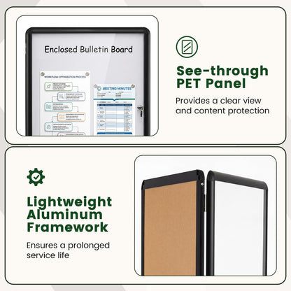 66 x 51 cm Enclosed Bulletin Board with Locking Door and Aluminum Alloy Frame