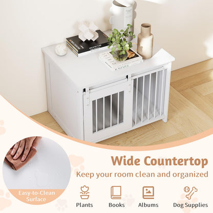 Modern Dog Crate Wooden Dog Cage with Wide Tabletop and Door