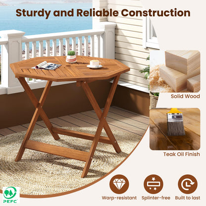 90cm Outdoor Dining Table, Solid Wood Garden Table with Umbrella Hole