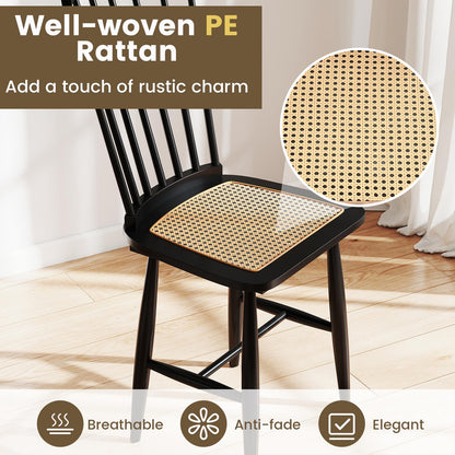 Windsor Dining Chair Set of 2 with Spindle Back and PE Rattan Seat for Kitchen