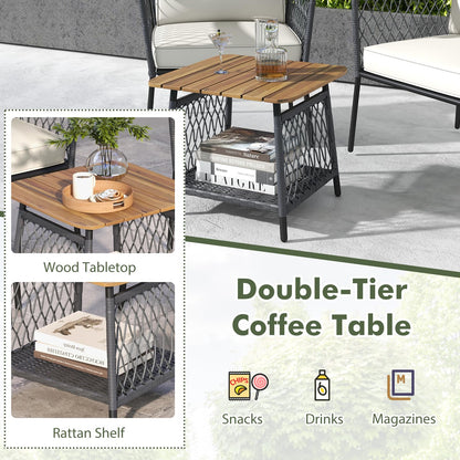 3 Piece Patio Furniture Set with Acacia Wood Armrests and Tabletop