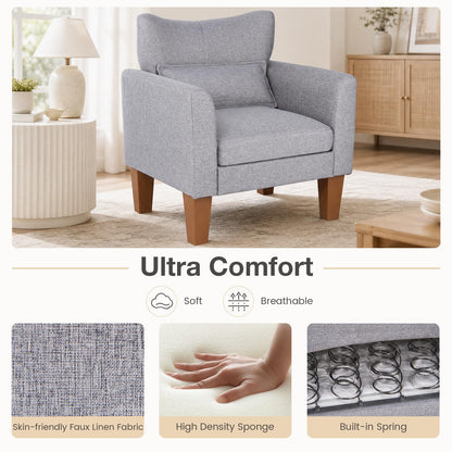 Wingback Armchair, Linen Fabric Accent Chair with Pillow