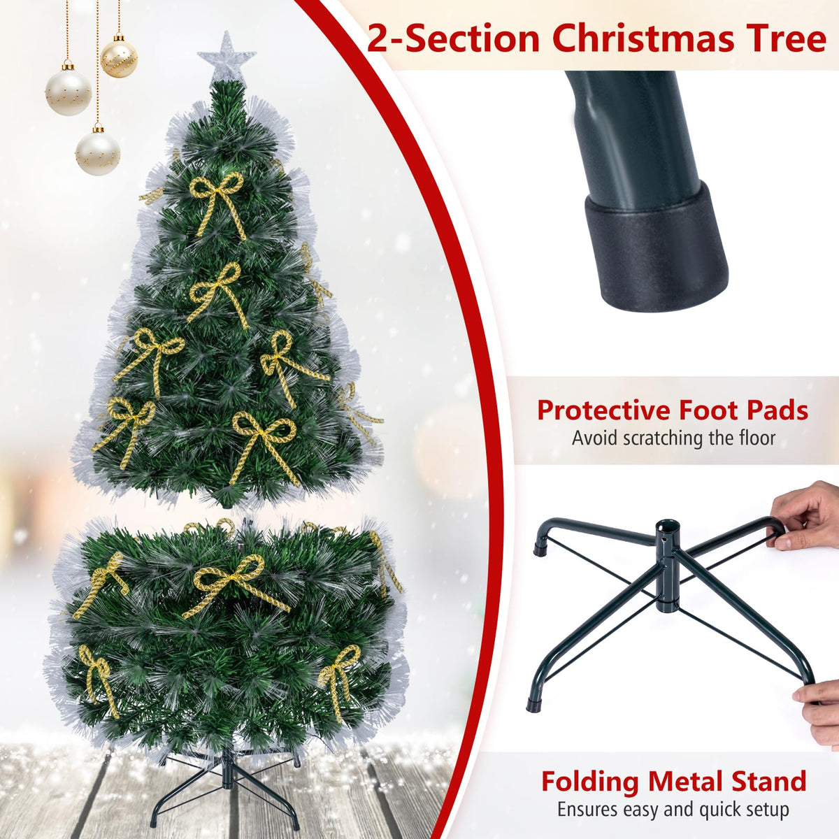 5FT Fiber Optic Christmas Tree, Pre-lit Artificial Xmas Tree