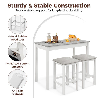 3 Pieces Pub Counter-Height Bar Table Set with Rubber Wood Legs