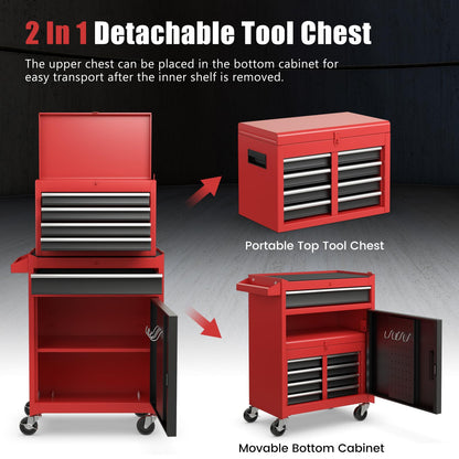 2 in 1 Lockable Metal Tool Chest with Removable Top Cabinet (with Adjustable Shelf)
