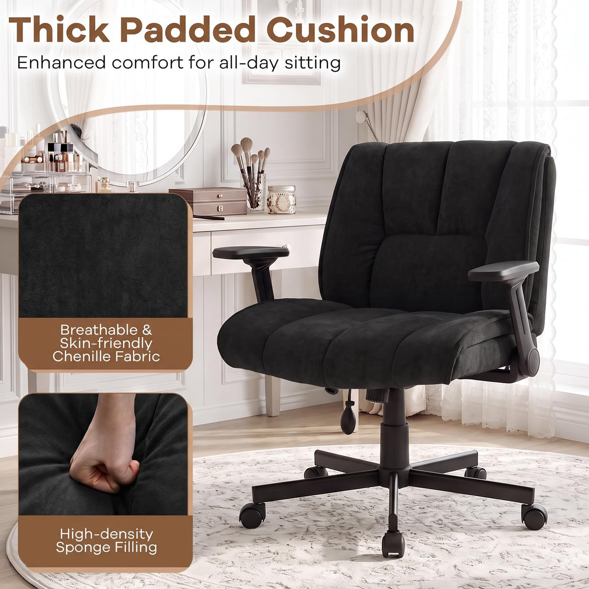 Criss Cross Home Office Chair with Airbag Lumbar Support and Wide Seat Adjustable Height