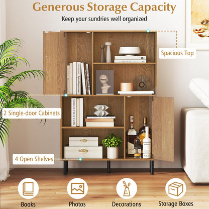 Wooden Bookcase, 4 Cube Storage Cabinet with 2 Doors