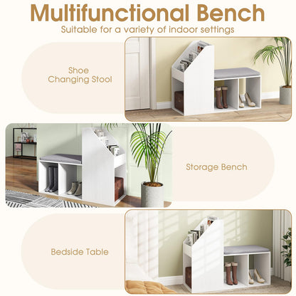 Shoe Storage Bench with 3 Tier Rack and Side Compartments