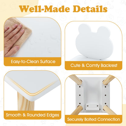 Kids Table and Chair Set, Children Activity Table with 2 Chairs and Pine Wood Legs