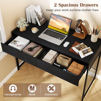 Computer Desk with 2 Drawers Vanity Table with Heavy-Duty Metal Frame