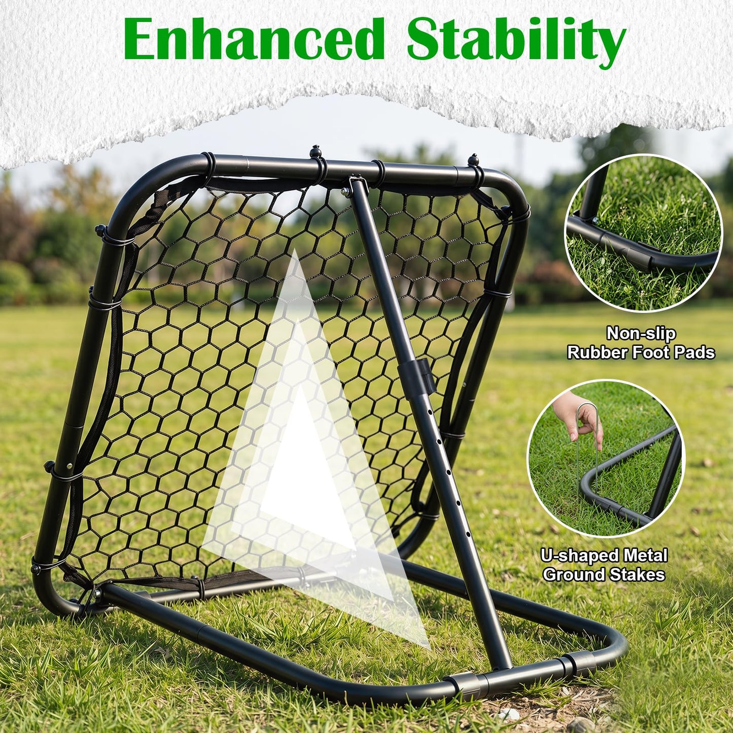 Foldable Football Rebounder Net, Football Training Net with Metal Frame, Adjustable Soccer Target Goal