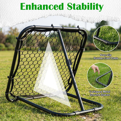 Foldable Football Rebounder Net, Football Training Net with Metal Frame, Adjustable Soccer Target Goal
