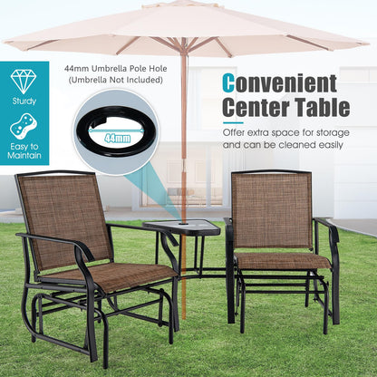 Outdoor Double Swing Glider Chair Set with Table and Umbrella Hole