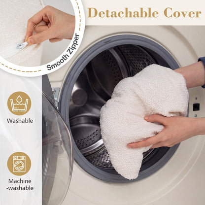 45 cm x 35 cm Round Pouf Ottoman with Loop Yarn Fabric and Machine-washable Cover