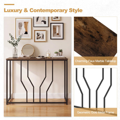 110 cm Gold Console Table Entryway Table with Faux Marble Tabletop