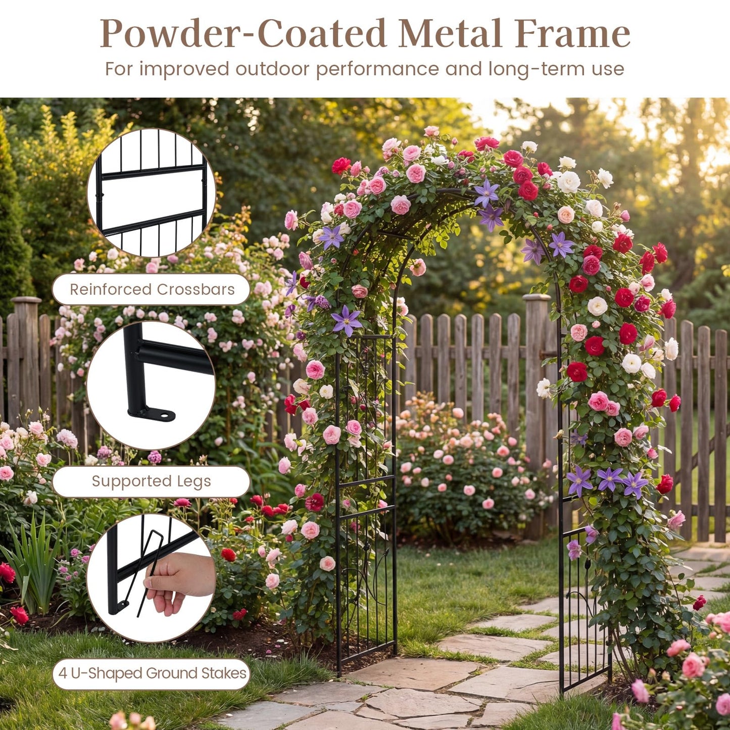 Metal Garden Arch, Large Archway Trellis Pergola Arbour for Rose Vines Climbing Plant