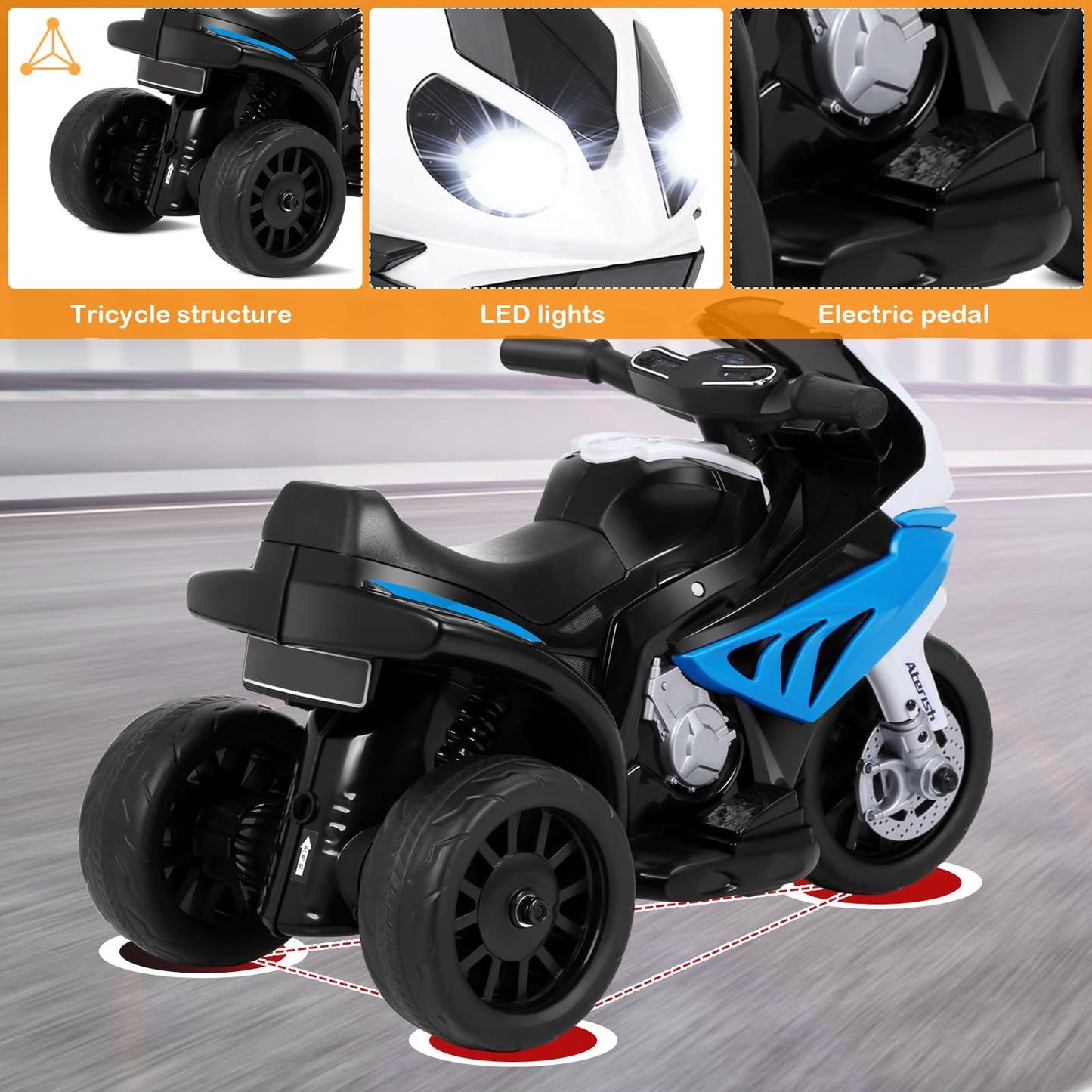 6V Kids Ride on Motorcycle with Training Wheels and Head Light