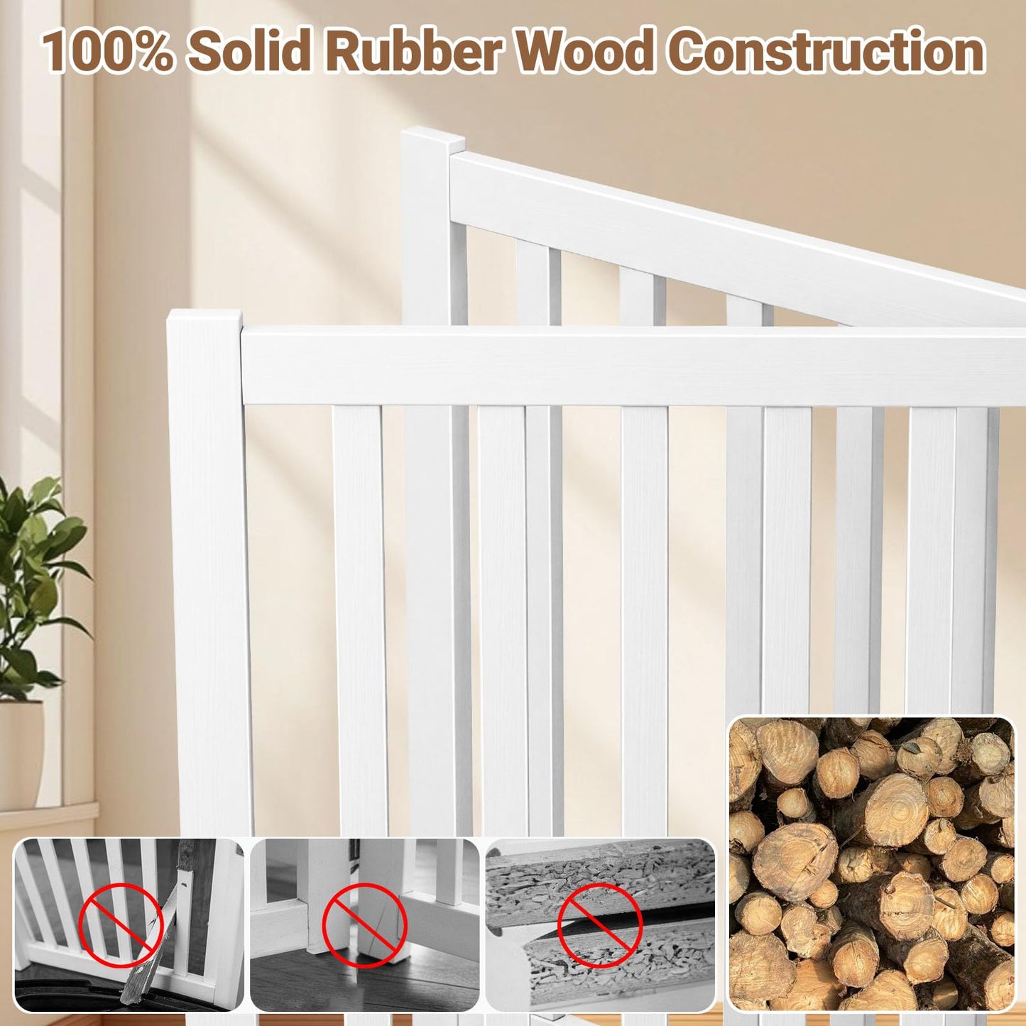 Foldable Pet Gate, Freestanding Wooden Puppy Barrier, Indoor Dog Safety Fence