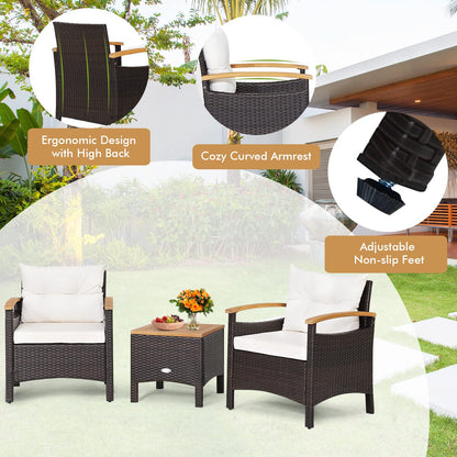 3-Piece Patio Sofa Set Garden Table and Chairs with Cushions