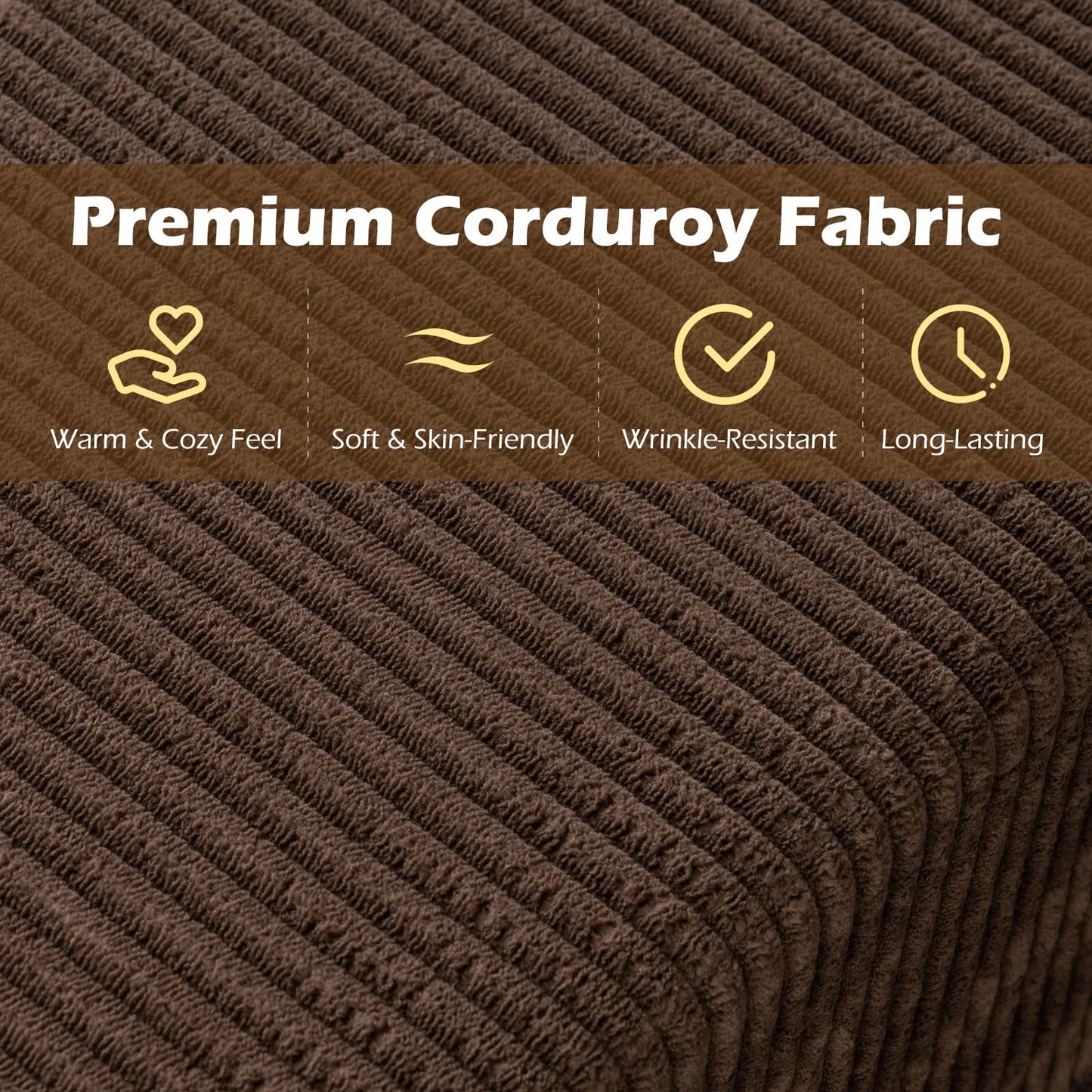 3-Seater Sofa, 197cm Corduroy Boneless Couch, No Assembly Needed