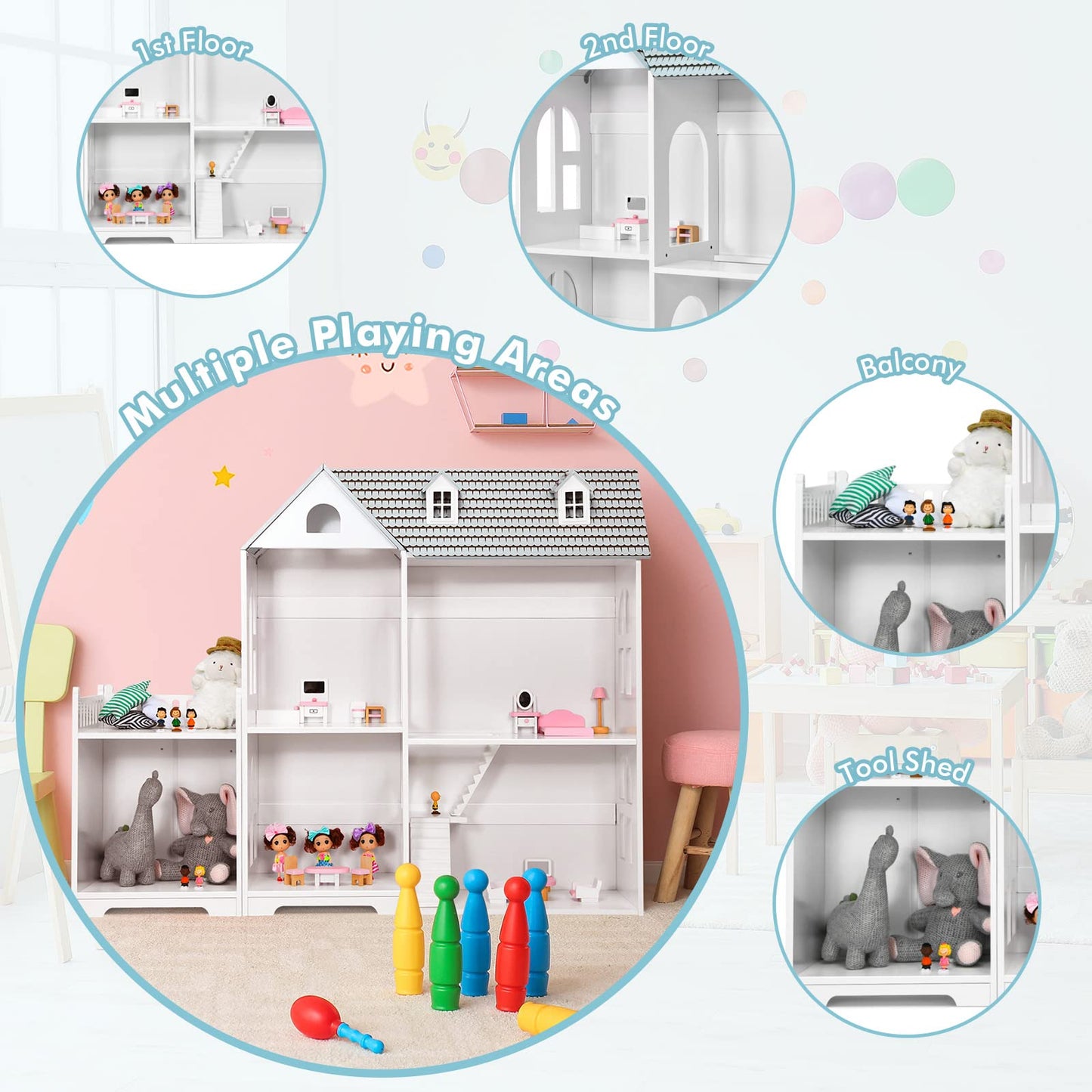 Large Wooden Dolls House with Furniture and Accessories