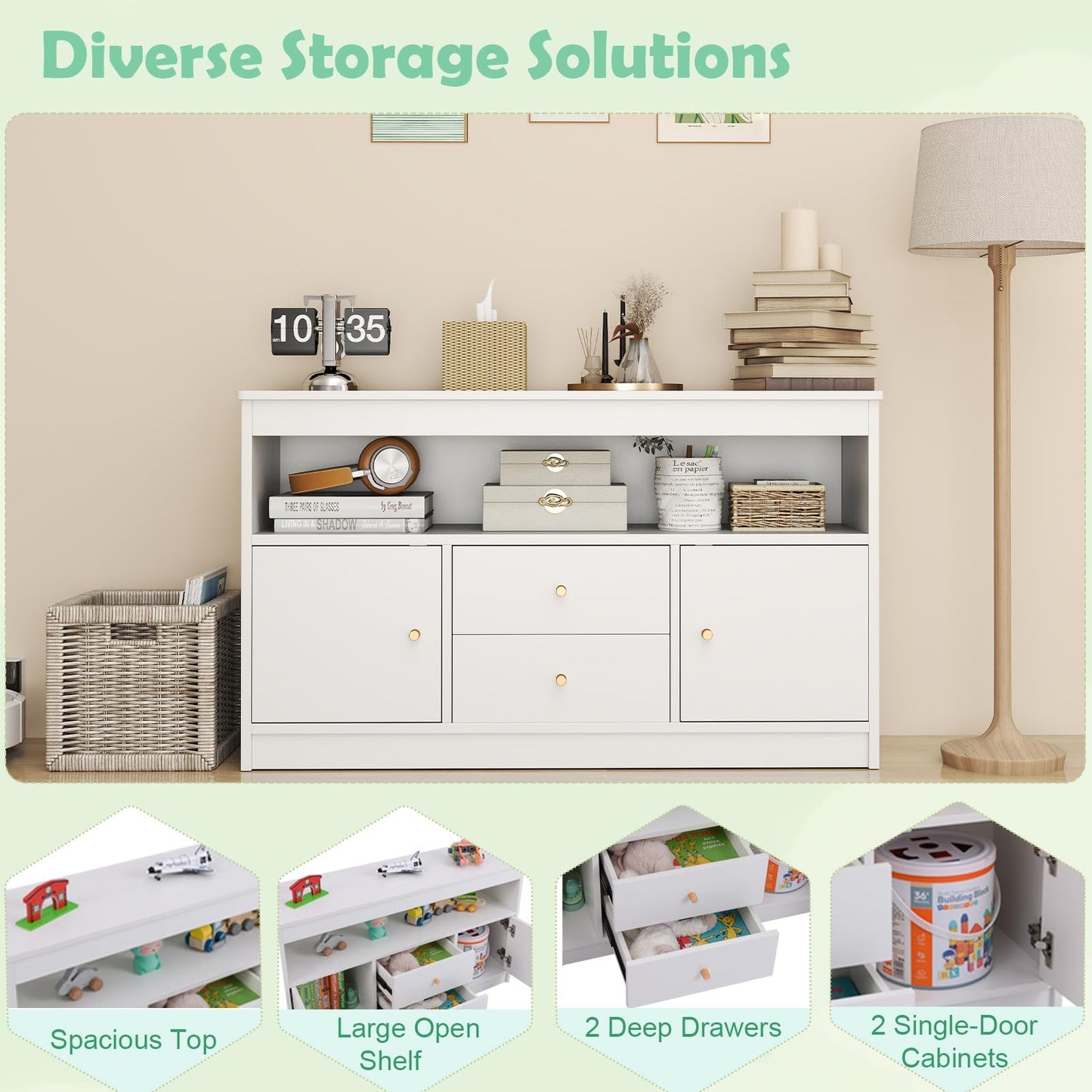 Wooden Kids Toy Children Bookshelf Storage Chest with Open Shelf