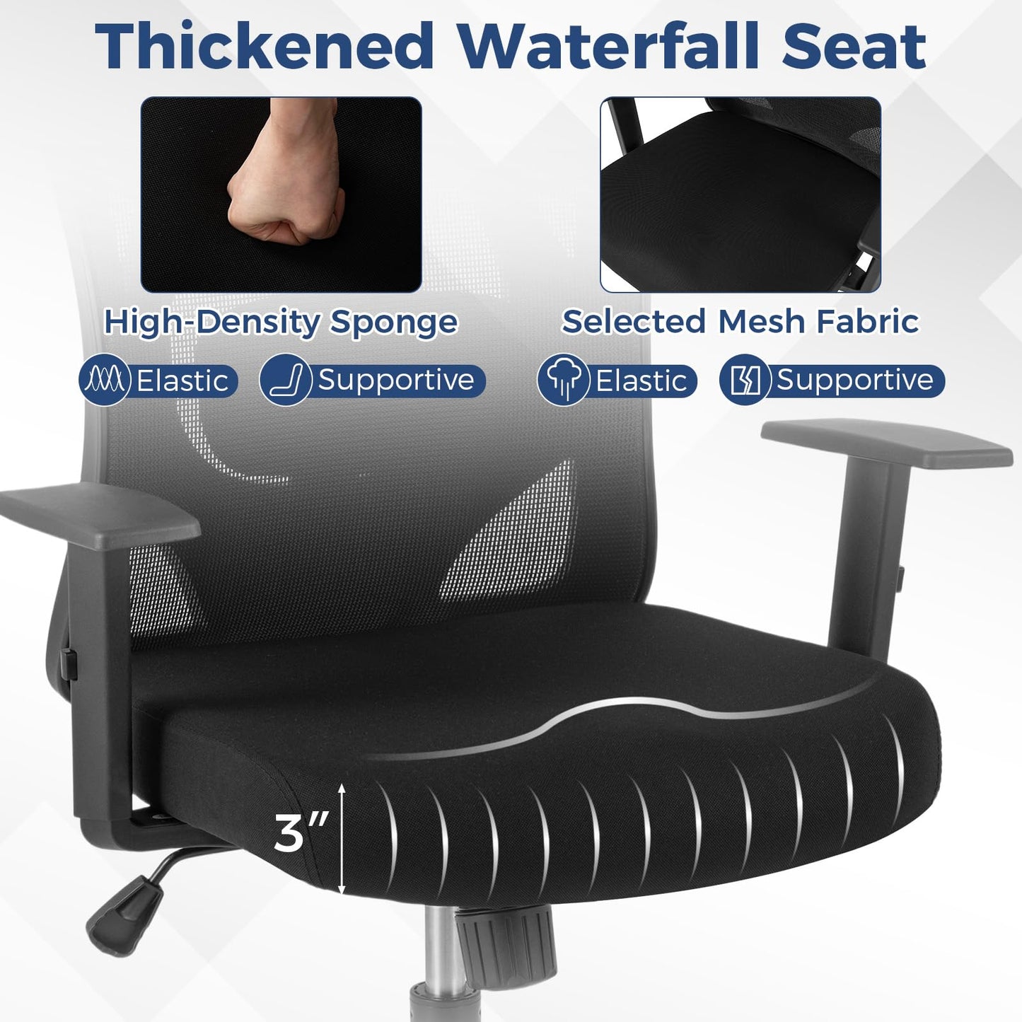 Ergonomic Office Chair with 3D Headrest and Adjustable Lumbar for Office
