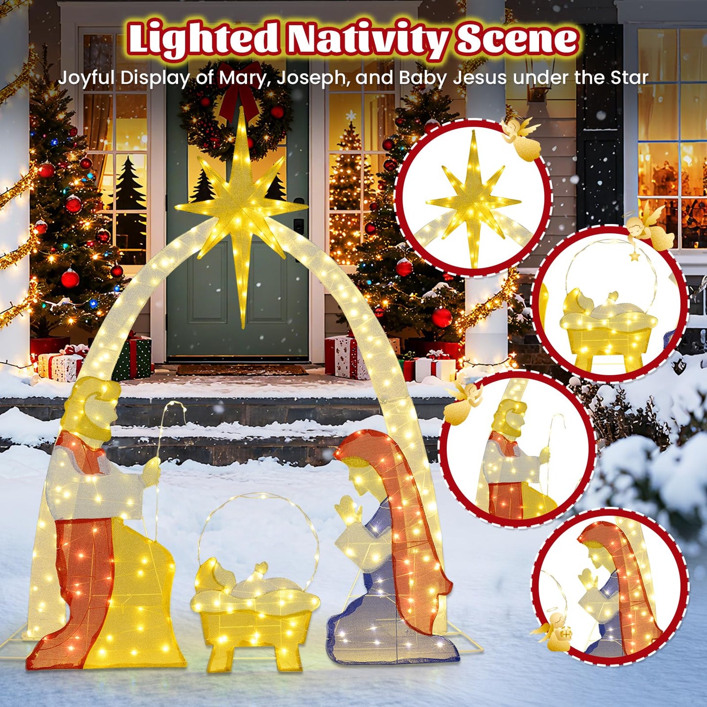 6 Ft Lighted Nativity Scene with 240 Warm White LED Lights