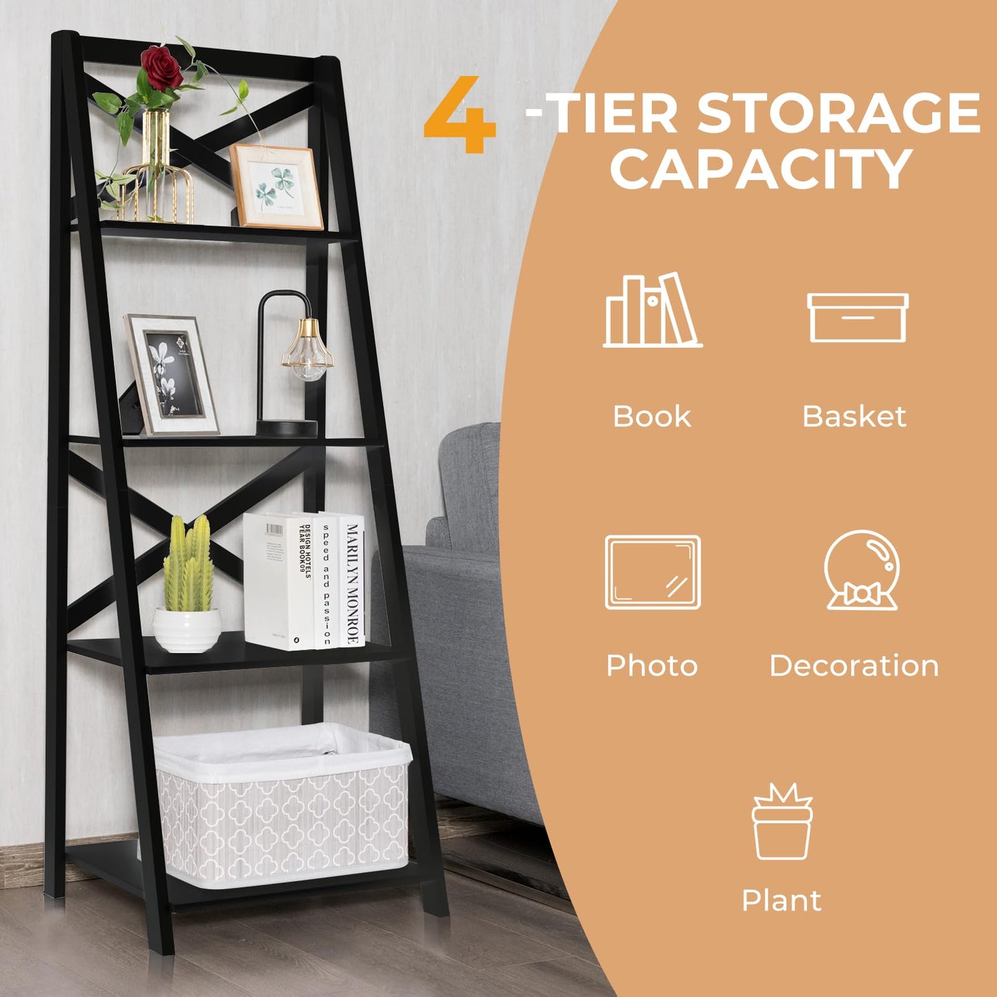 4 Tier Wooden Ladder Shelving Unit